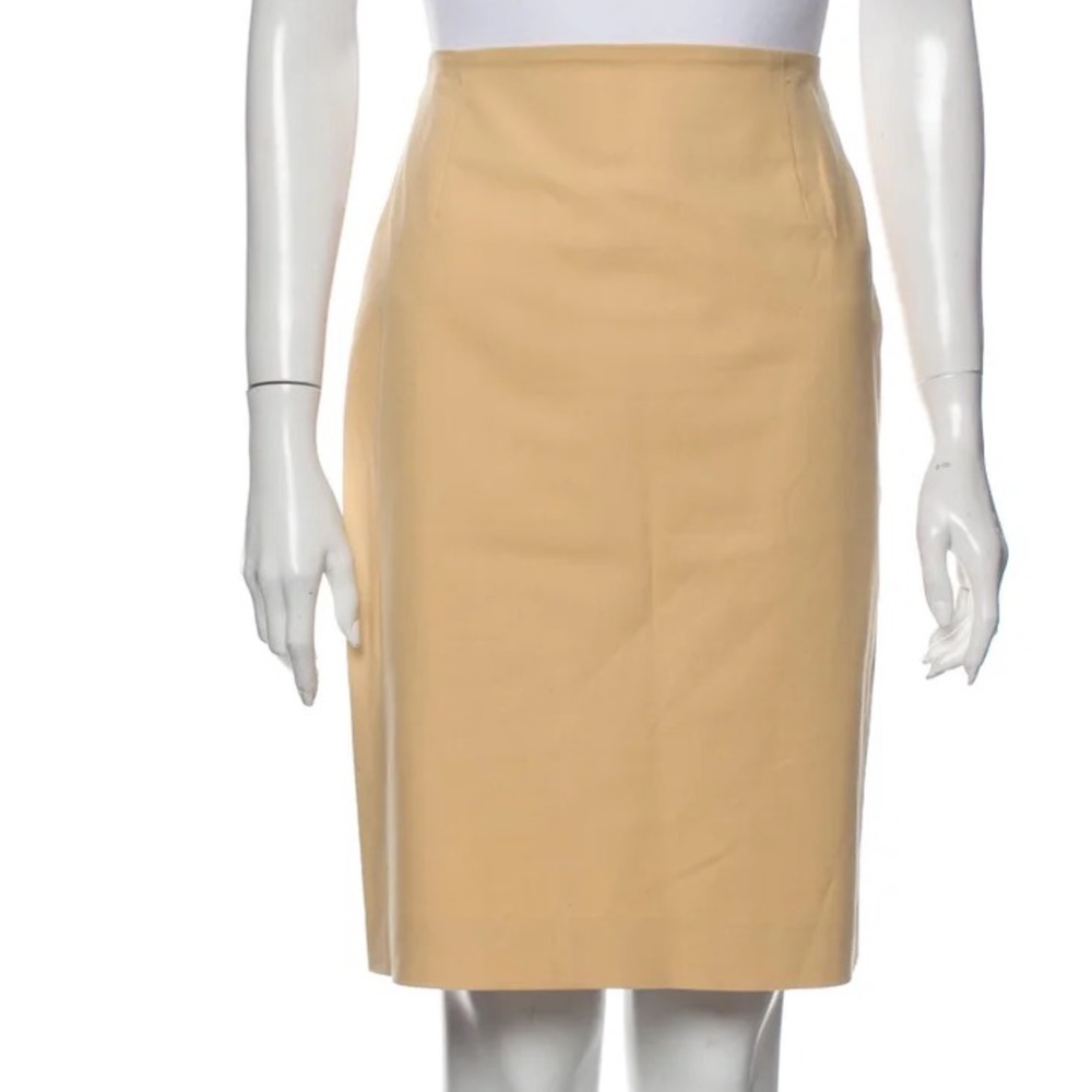 Piazza Sempione tan beige khaki knee length pencil Skirt back slit Made in Italy